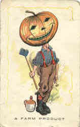 Halloween Pumpkin Head Farmer, Signed H.