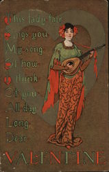 Valentine Woman with Mandolin Postcard