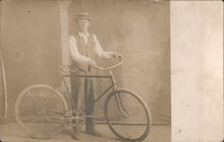 Lewis F. Shepard and his Bicycle, Age 16 Studio Photo Postcard