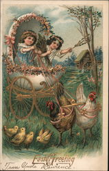 Children Being Pulled in a Carriage by Chicks Postcard