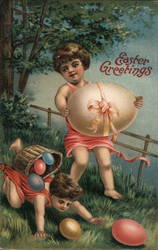 Easter Greetings - Kids and Easter Eggs Postcard