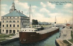 Modern Freighter, Leaving Poe Lock Postcard