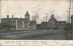 Wabash and Illinois Central Depots Postcard