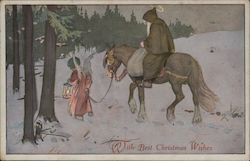 Young angel guiding older angel on horse sending best Christmas wishes Postcard