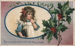 Kindest Wishes for the New Year - Girl with Book Postcard