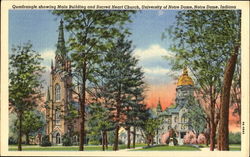 Quadrangle Showing Main Building And Sacred Heart Church, University of Notre Dame