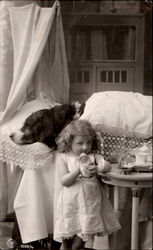 Little Girl Dog on Bed
