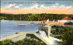 View Of Bathing Beach And Dam At Old Forge