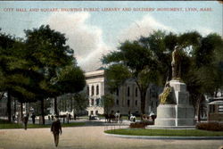 City Hall And Square, Showing Public Library And Soldier's Monument