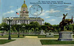 State Capitol, Showing Broncho Buster and Indian Warror Mon