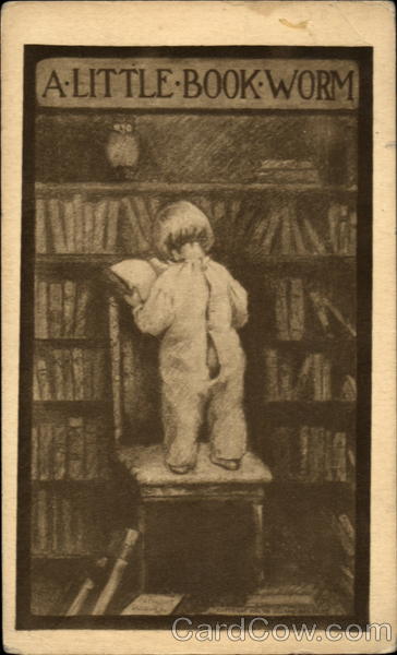 A Little Book Worm Old Postcard