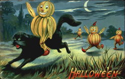 Halloween Pumpkins Squash People Riding Cat