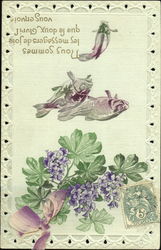 Three Fish and Group of Flowers