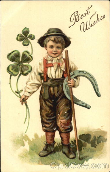 Lucky leprechaun with clover and horseshoe Boys