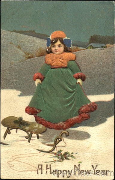 little girl and a sled New Year's