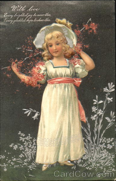 Girl in dress with branch of flowers Girls