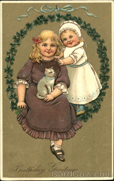 Two girls and kitten