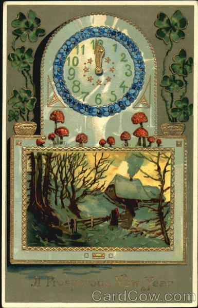 New Years Greeting with Clock New Year's