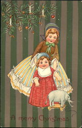 Two children with elephant toy Postcard Postcard