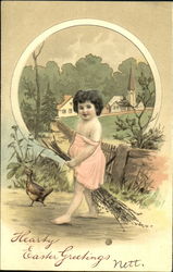 Small child in the garden at easter