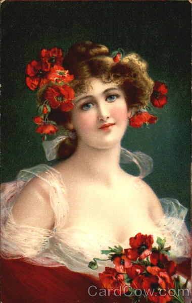 Young girl holding a bouquet of red flowers Women