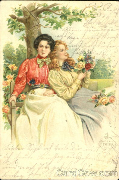 Two Woman on Bench - Female Affection Women