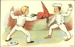 Two Chefs Fencing with Carrots