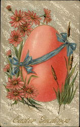 Easter Greetings - Egg wrapped with Blue Ribbon