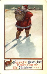 Santa Walking Through The Snow To Deliver Presents