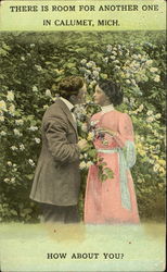 Man and woman standing and talking in garden