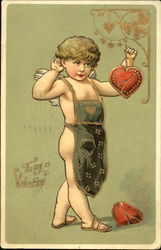 Cupid wearing an apron holding a heart