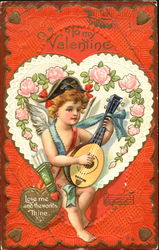 Cupid Playing a Lute inside a Heart