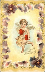 Cupid holding two chained hearts