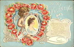 Poppy Heart around Cupid with Portrait