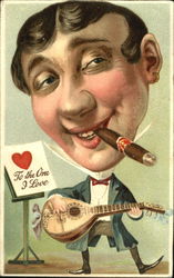 Large Headed Man Playing a Guitar