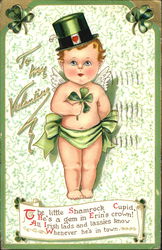 Irish Cupid holding a shamrock