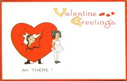 Cartoon of man peering through torn heart at woman