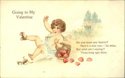 Rollerskating Cupid Spill Basket Of Hearts In Meadow
