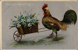 Rooster with basket of flowers