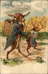 Father and Son Bunny Delivering Easter Eggs