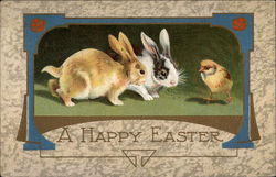 Two Bunnies Regard a Chick