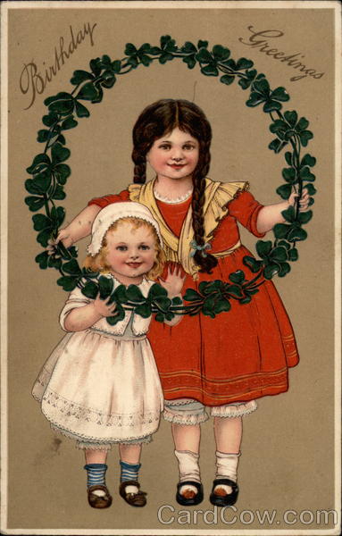 Birthday Greetings (Two Girls with a Clover Wreath)