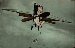 Couple watching friend falling from an airplane