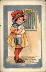 Girl buying stamps