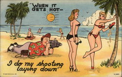 Man photographing bathing beauties Man photographing bathing beauties