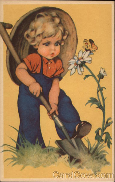 Young Girl Digging Up a Daisy Girls