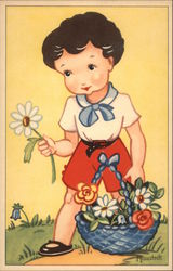 Young Boy with a Basket of Flowers Young Boy with a Basket of Flowers