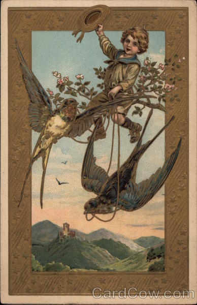 Boy in Tree with Swallows Boys