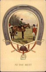 Equestrian Scene (Woman on Horse and Man in Hunting Gear) with Horseshoe Frame Equestrian Scene (Woman on Horse and Man in Hunting Gear) with Horseshoe Frame
