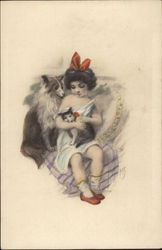 Young Girl with Dog and Cat Young Girl with Dog and Cat